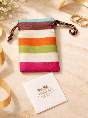 Coach Legacy Rainbow Stripe Canvas Drawstring Dust Bag Jewelry Pouch